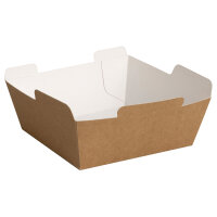 Burgerbox (halb) 2-teilig 13,5 x 13,5 x 5 cm | FSC 100% Kraftpapier braun / weiß