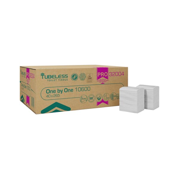 Tubeless Toilettenpapier Einzelblatt 2-lagig | VPE 10600 (40 x 265)