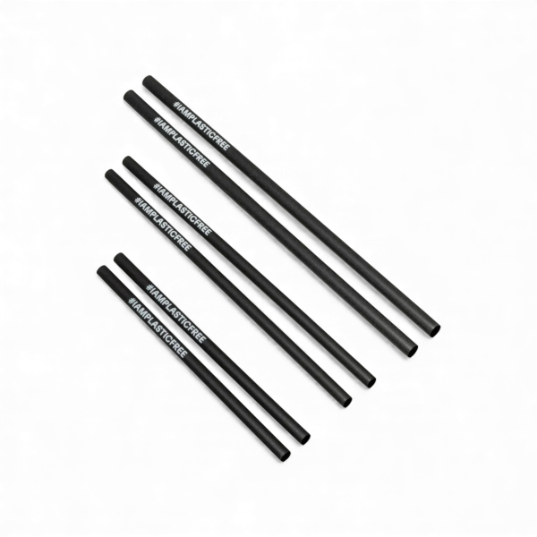 Trinkhalm schwarz 21 cm  Ø 7 mm mit weißem Aufdruck | VPE 6000 (20 x 300)