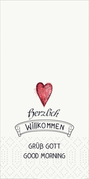 Zelltuchservietten 33 x 33 cm, 2-lagig, 1/8-Kopffalz, Motive Herzlich Willkommen (VPE 1200 St.)