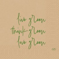 Zelltuchservietten 33 x 33 cm, 3-lagig, 1/4-Falz, Motive, Kleinpack Love Green - unbleached (VPE 500 St.)