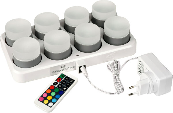 LED Mini Lamp, wiederaufladbar 8er 48 x Ø 50 mm, Multicolour incl warm white (VPE 1 St.)