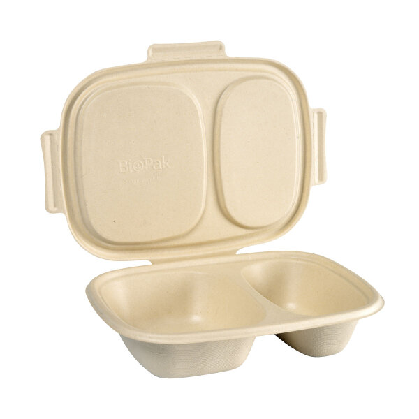 Bagasse Box Shield 2-geteilt 600/300 ml 426x304x56 mm (Farbe: Braun / Material: Bagasse) (VPE 200 St.)