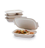 Bagasse Box Shield 2-geteilt 600/300 ml 426x304x56 mm (Farbe: Braun / Material: Bagasse) (VPE 200 St.)