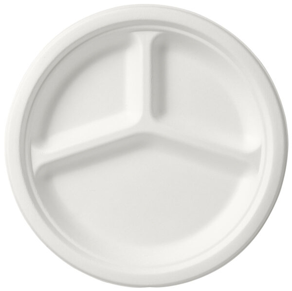 Teller 3-geteilt ø 26 cm Weiss  - uncoated Ø260 mm (Farbe: Weiß / Material: Bagasse) (VPE 600 St.)