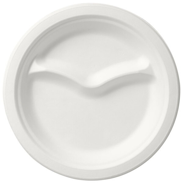 Teller 2-geteilt ø 22 cm Weiss, Bagasse Ø220 mm (Farbe: Weiß / Material: Bagasse) (VPE 500 St.)