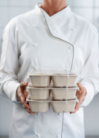 HMR Fibretray/PLA 2-comp 2-geteilt 215x148x50 mm 215x148x50 mm (Farbe: Braun / Material: Coated Bagasse) (VPE 320 St.)