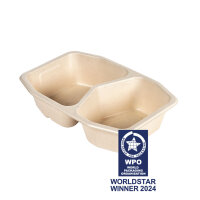 HMR Fibretray/PE 2-comp 2-geteilt 215x148x50 mm 215x148x50 mm (Farbe: Braun / Material: Coated Bagasse) (VPE 320 St.)