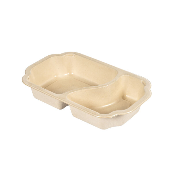 Tray Take-Away 2-geteilt Fibre 2-comp? 250x159x45? mm (Farbe: Natur  / Material: Coated Bagasse) (VPE 225 St.)